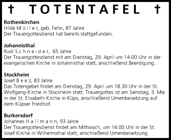 Anzeige von Totentafel, vom 29.04.2014 von MGO