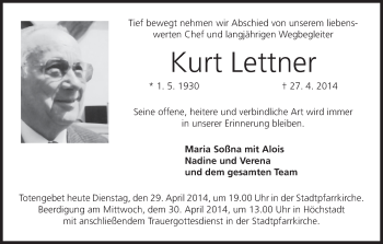 Anzeige von Kurt Lettner von MGO