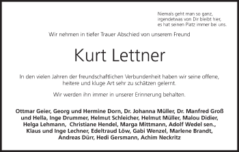Anzeige von Kurt Lettner von MGO