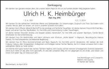 Anzeige von Ulrich H. K.  Heimbürger von MGO