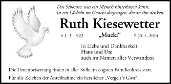 Anzeige von Ruth  Kiesewetter von MGO