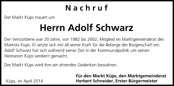 Anzeige von Adolf Schwarz von MGO