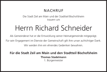 Anzeige von Richard Schneider von MGO