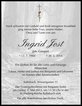 Anzeige von Ingrid Jost von MGO