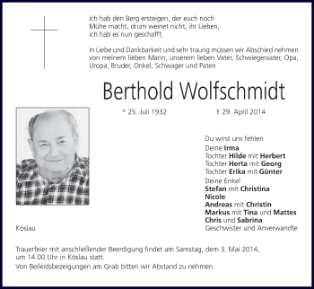 Anzeige von Berthold Wolfschmidt von MGO