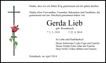 Anzeige von Gerda Lieb von MGO