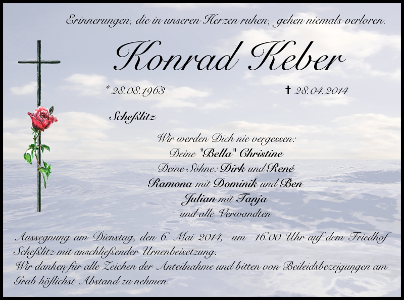  Traueranzeige für Konrad Keber vom 01.05.2014 aus MGO