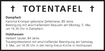 Anzeige von Totentafel vom 03.05.2014 von MGO