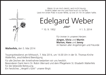 Anzeige von Edelgard Weber von MGO