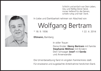 Anzeige von Wolfgang Bertram von MGO