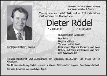 Anzeige von Dieter Rödel von MGO