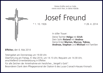 Anzeige von Josef Freund von MGO