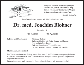 Anzeige von Joachim Blobner von MGO