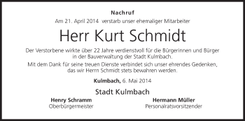 Anzeige von Kurt Schmidt von MGO