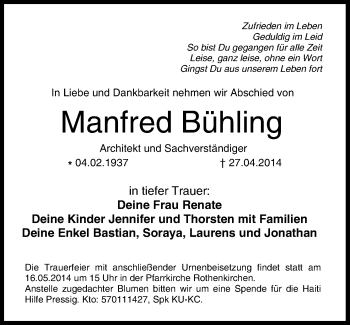 Anzeige von Manfred Bühling von MGO