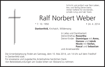 Anzeige von Ralf Norbert Weber von MGO