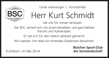 Anzeige von Kurt Schmidt von MGO