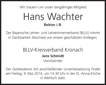 Anzeige von Hans  Wachter von MGO