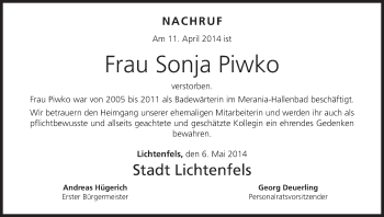 Anzeige von Sonja Piwko von MGO