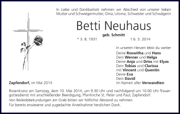 Anzeige von Betti Neuhaus von MGO