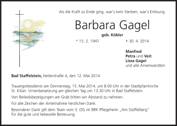 Anzeige von Barbara Gagel von MGO