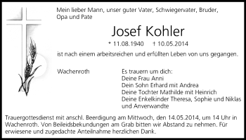 Anzeige von Josef Kohler von MGO
