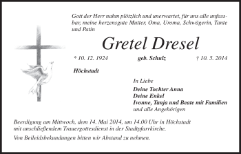 Anzeige von Gretel Dresel von MGO