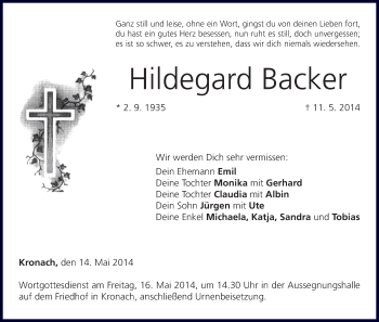Anzeige von Hildegard Backer von MGO