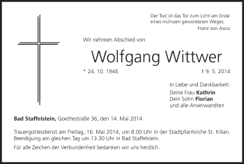 Anzeige von Wolfgang Wittwer von MGO