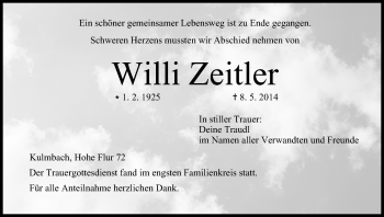 Anzeige von Willi Zeitler von MGO
