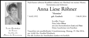 Anzeige von Anna Liese Röhner von MGO