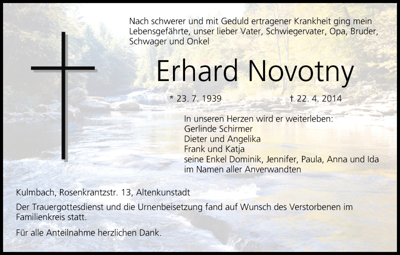 Traueranzeige für Erhard Novotny vom 17.05.2014 aus MGO