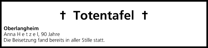  Traueranzeige für Totentafel, vom 16.05.2014 vom 16.05.2014 aus MGO