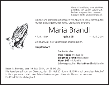 Anzeige von Maria Brandl von MGO