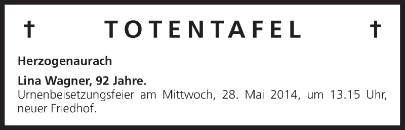  Traueranzeige für Totentafel vom 17.05.2014 vom 17.05.2014 aus MGO