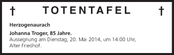 Anzeige von Totentafel vom 19.05.2014 von MGO