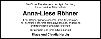 Anzeige von Anna-Liese Röhner von MGO