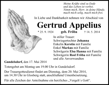 Anzeige von Gertrud Appelius von MGO