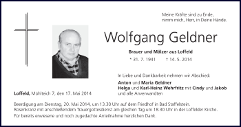 Anzeige von Wolfgang Geldner von MGO