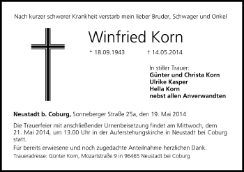 Anzeige von Winfried Korn von MGO