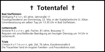 Anzeige von Totentafel vom 20.05.2014 von MGO