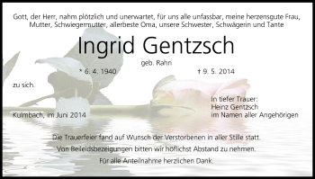 Anzeige von Ingrid Gentzsch von MGO