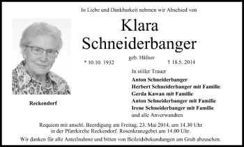 Anzeige von Klara Schneiderbanger von MGO