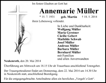 Anzeige von Annemarie Müller von MGO