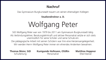 Anzeige von Wolfgang Peter von MGO