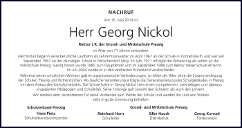Anzeige von Georg Nickol von MGO