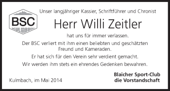 Anzeige von Willi Zeitler von MGO