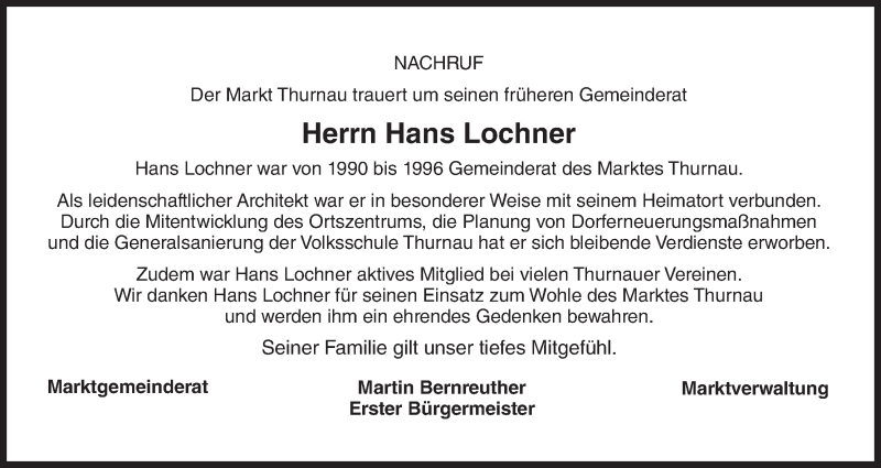 Traueranzeige für Hans Lochner vom 22.05.2014 aus MGO