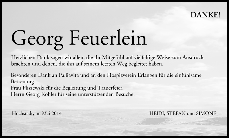  Traueranzeige für Georg Feuerlein vom 23.05.2014 aus MGO