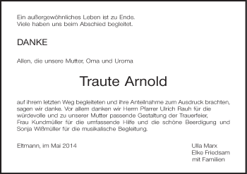 Anzeige von Traute Arnold von MGO